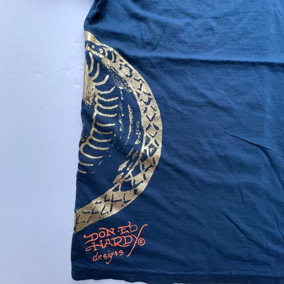 Ed Hardy Christian Audigier Skull Cobra Foil AOP T Shirt Y2K Streetwear Hype L - Picture 9 of 12